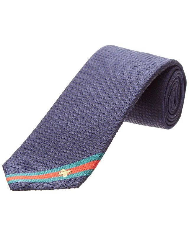 silk ties for interviews-Gucci Blue Bee Web Silk Tie