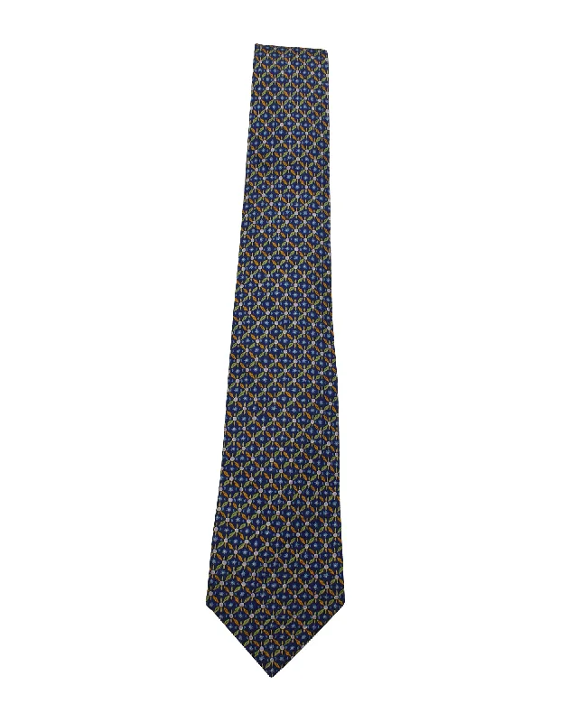 casual ties for men-Hermes Floral Pattern Tie in Blue Silk