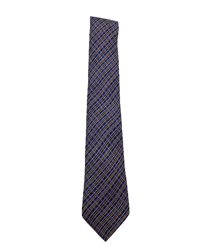 navy blue ties-Hermes Geometric Pattern Tie in Multicolor Silk