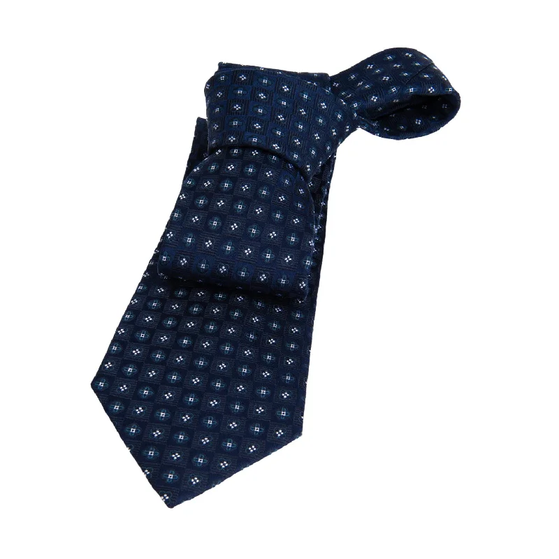 long neckties for tall men-Hudson Foulard Silk Tie, Navy / Blue / Turquoise