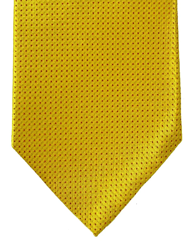 ties for corporate attire-Isaia Tie Yellow Micro Pattern Design - Sartorial Silk Tie FINAL SALE