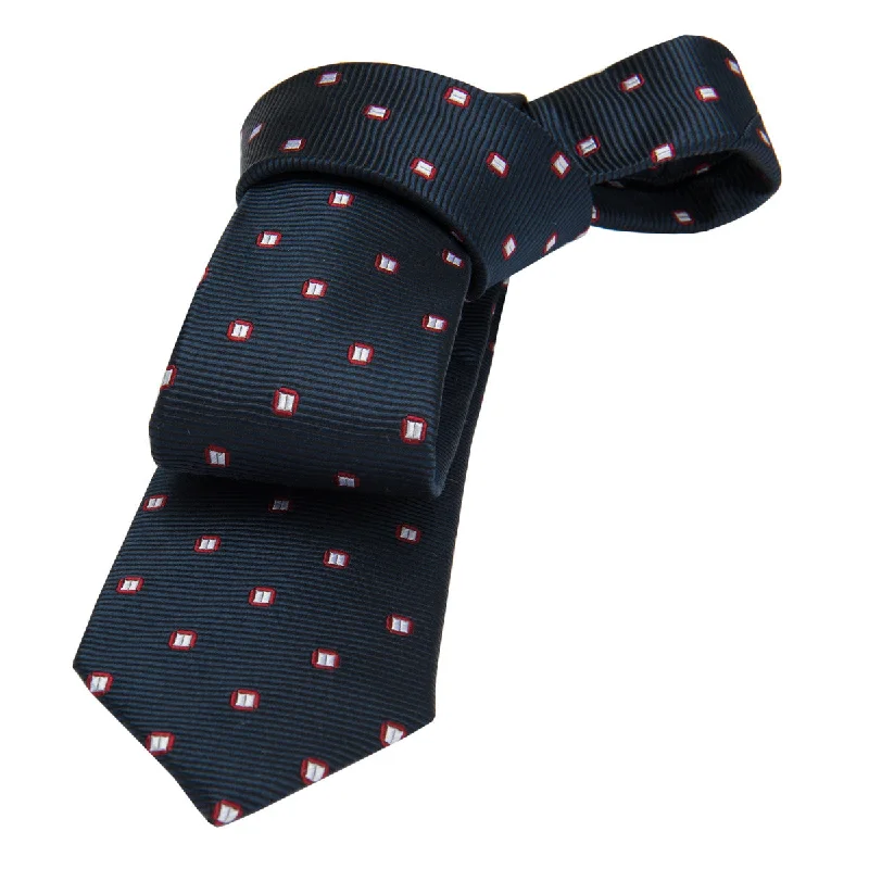 casual ties for men-Kent Abstract Skinny Silk Tie, Navy / Silver / Red