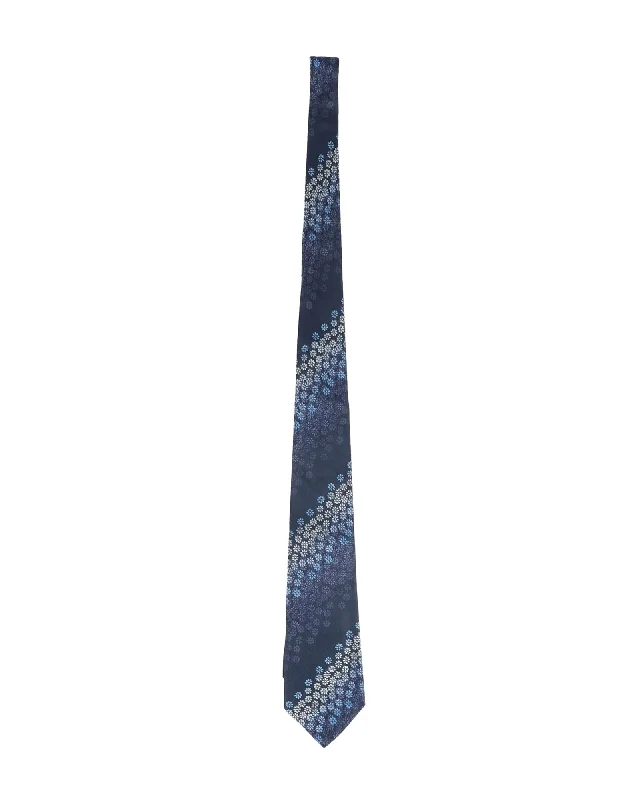 formal event neckties-Kenzo Floral Print Tie in Blue Cotton