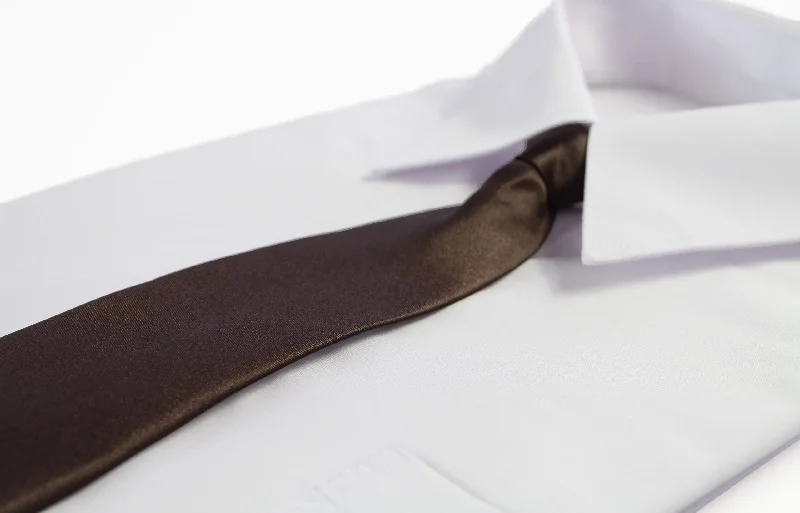 casual neckties for office-Kids Boys Dark Brown Elastic Plain Neck Tie