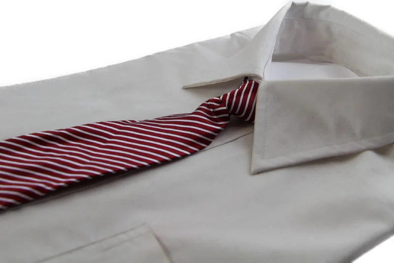 ties for corporate attire-Kids Boys Dark Red & White Diagonal Patterned Elastic Neck Tie