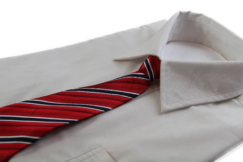 casual work ties-Kids Boys Red, White & Black Diagonal Patterned Elastic Neck Tie