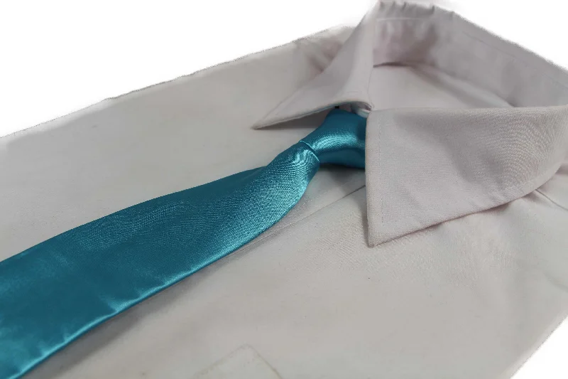 fun color neckties-Kids Boys Sky Blue Elastic Plain Neck Tie