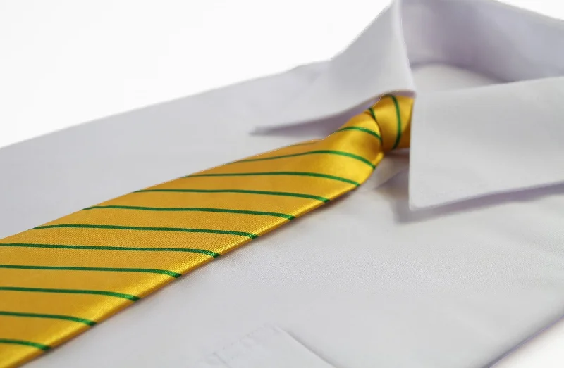 cotton neckties-Kids Boys Yellow & Green Striped Patterned Elastic Neck Tie - Aussie Stripe