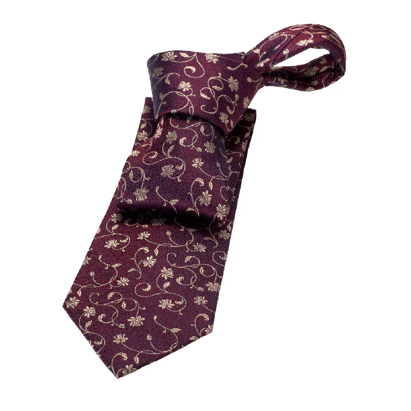 best bow ties for formal events-Kingsbury Floral Silk Tie, Burgundy / Gold