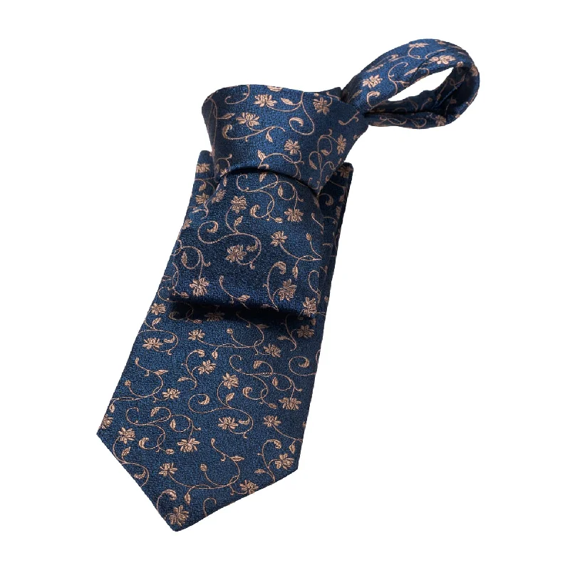 unique wedding bow ties-Kingsbury  Floral Silk Tie, Navy / Gold