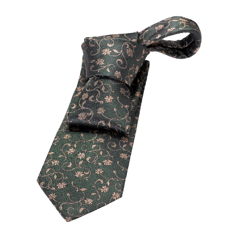 men's stylish neckties for work-Kingsbury Floral Silk Tie, Olive Green / Gold