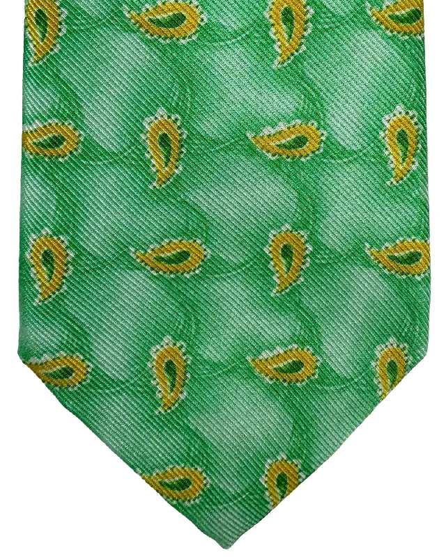 patterned ties for men-Kiton Silk Tie Green Paisley Design - Sevenfold Necktie SALE