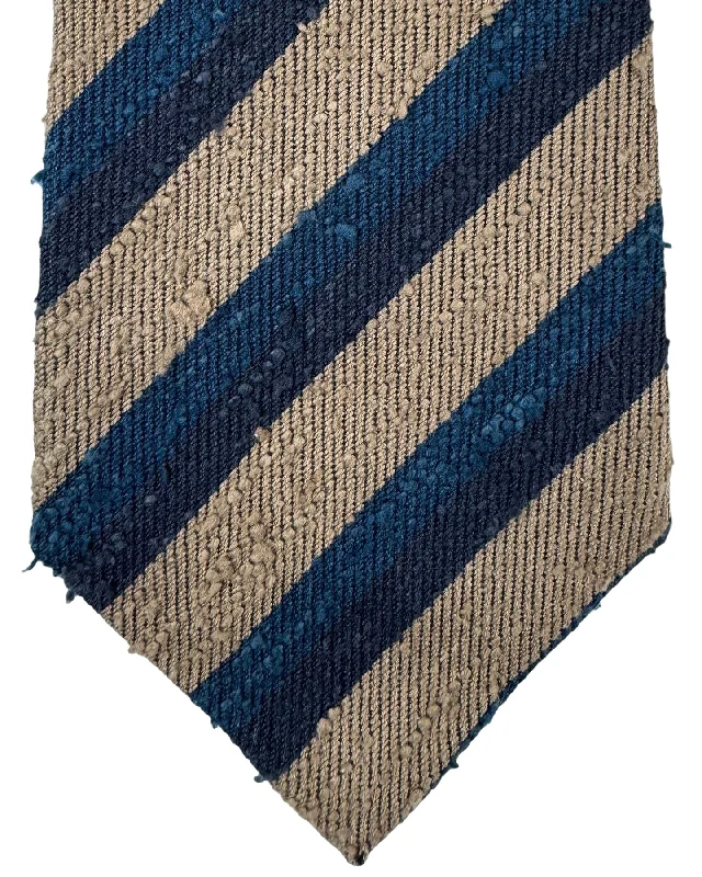 cotton neckties-Kiton Silk Tie Mocha Midnight Blue Stripes - Sevenfold Necktie SALE