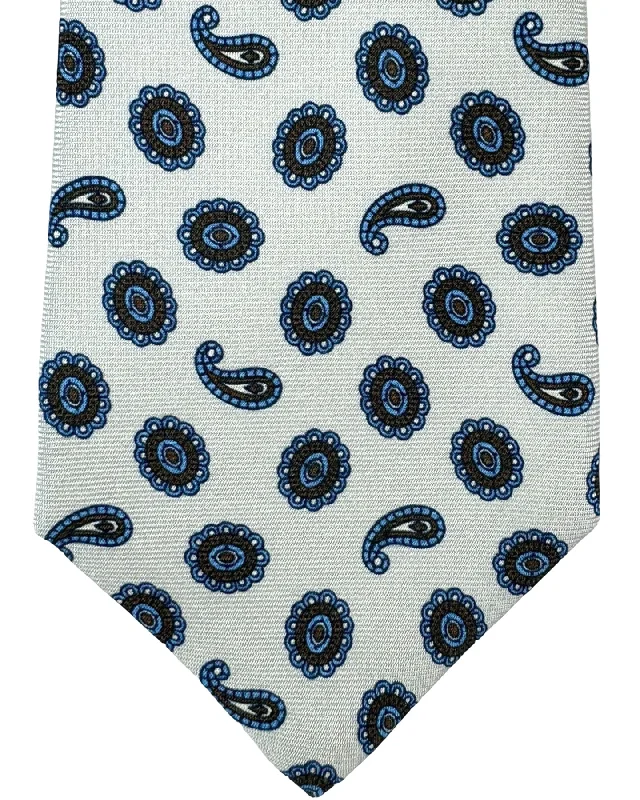 classic wedding necktie options-Kiton Tie Gray Blue Brown Paisley Medallions - Sevenfold Necktie SALE