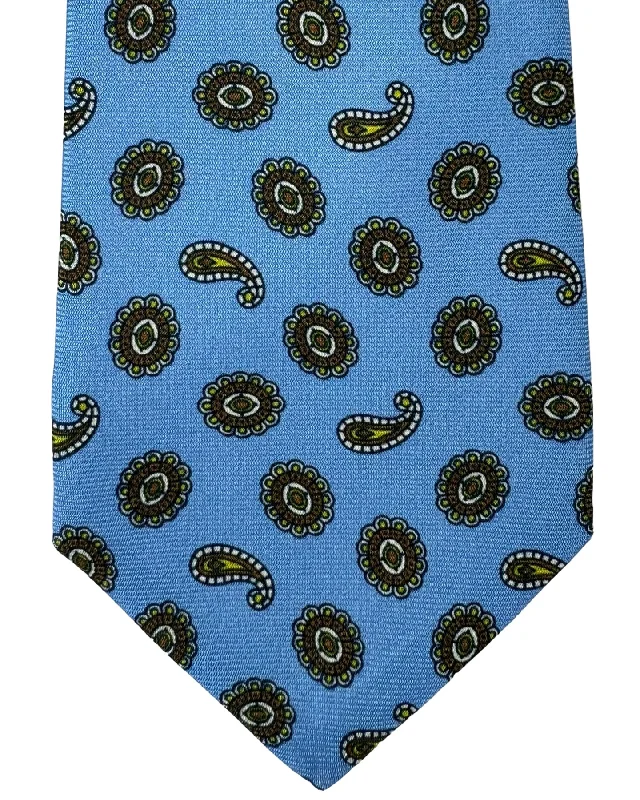 office bow ties-Kiton Tie Sky Blue Medallions Paisley- Sevenfold Necktie SALE