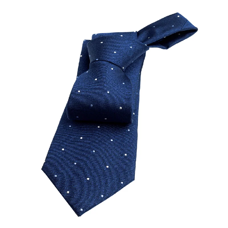 best tie patterns for men-Lake Luzerne Polka Dot Silk Tie, Navy / White / Light Blue