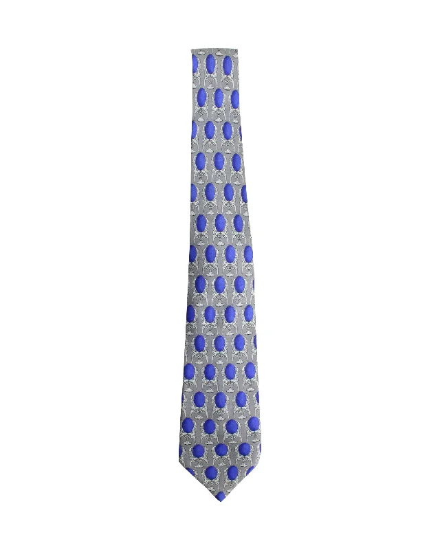 handmade neckties-Lanvin Printed Tie in Grey Silk