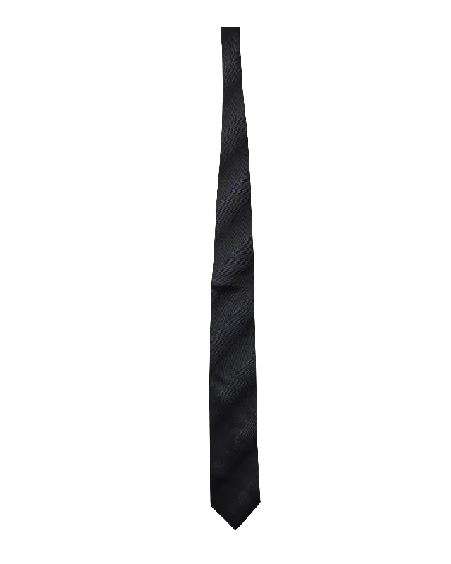 classy necktie sets-Lanvin Textured Stripe Tie in Grey Silk