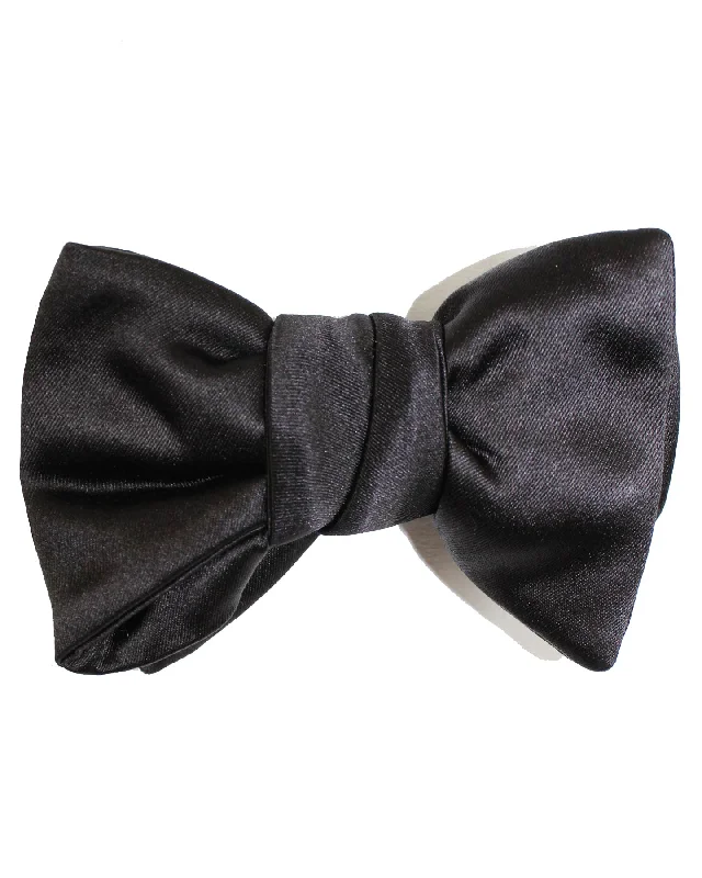 classy necktie sets-Le Noeud Papillon Black Satin Silk Bow Tie - Luxury Self Tie Bow Tie