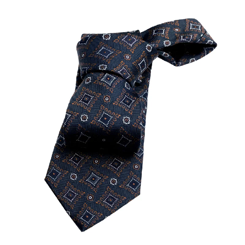 business attire ties-Lexington Foulard Silk Tie, Navy / Brown / White