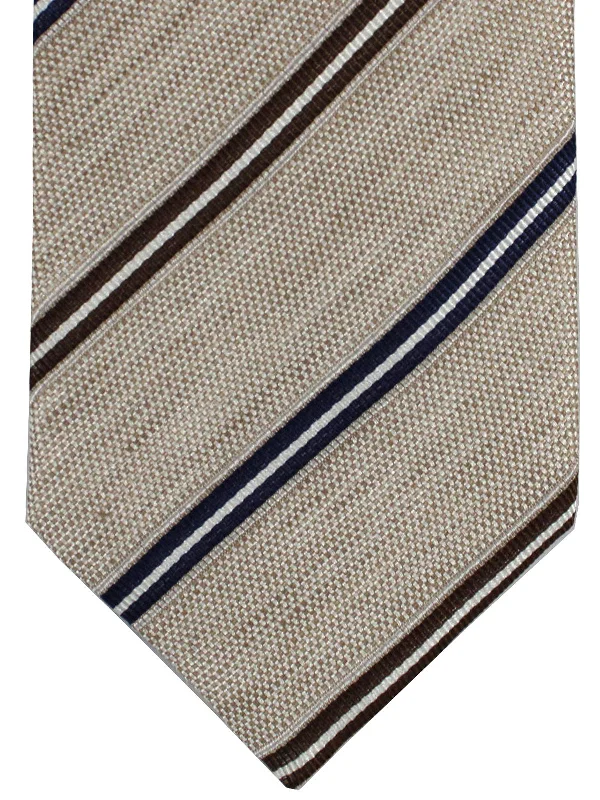 men's formal wedding neckties-Luigi Borrelli Silk Tie Beige Brown Navy Stripes SALE