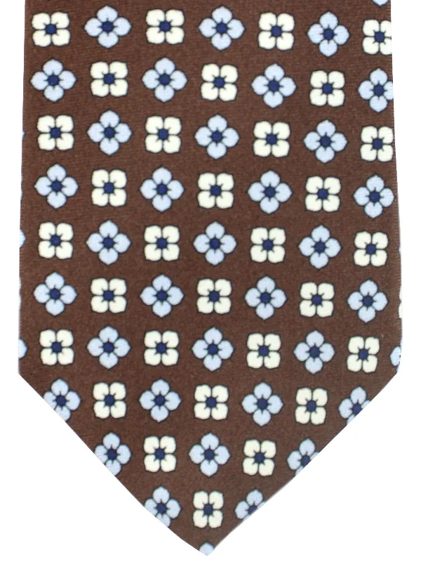 cool tie designs for men-Luigi Borrelli Silk Tie Brown Geometric Flowers SALE