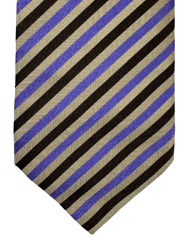 affordable silk neckties-Luigi Borrelli Silk Tie Taupe-Gray Brown Purple Stripes