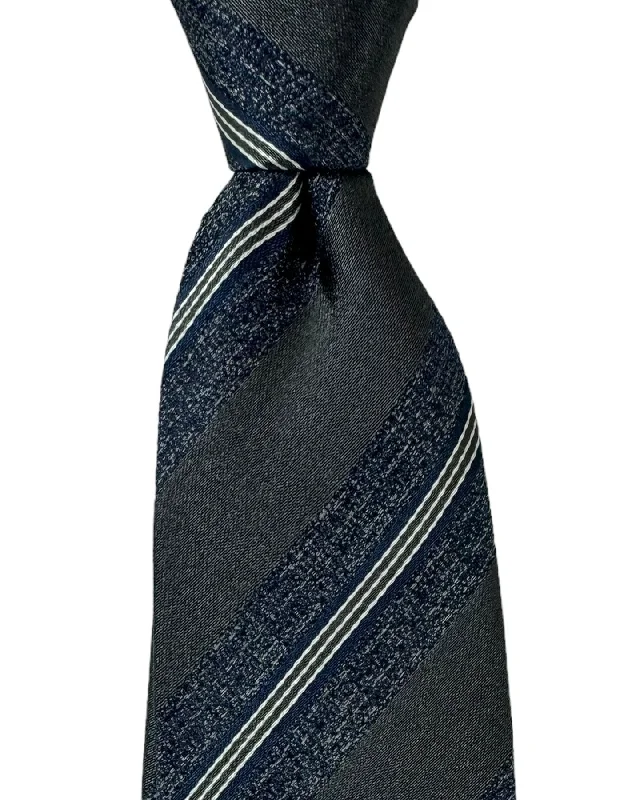 unique wedding ties-Luigi Borrelli Silk Tie Gray Stripes