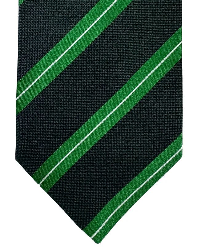 bright color ties-Luigi Borrelli Silk Tie Green Stripes