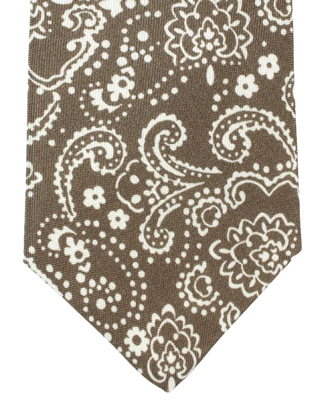 ties with cufflinks-Luigi Borrelli Silk Tie Taupe White Ornamental SALE