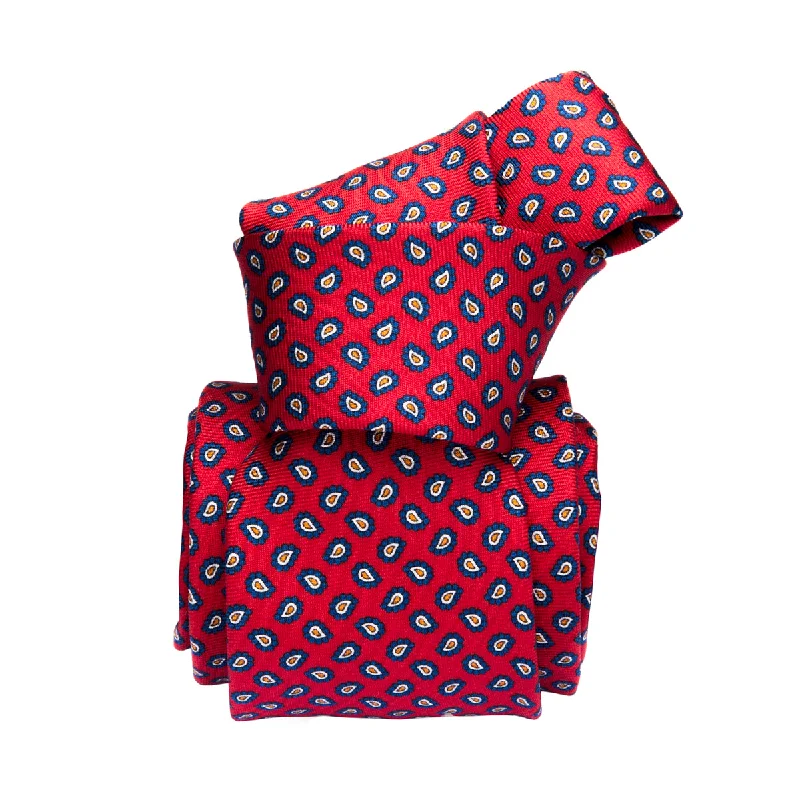 trendy necktie combinations-Menaggio Printed Foulard Silk Tie, Red / Navy