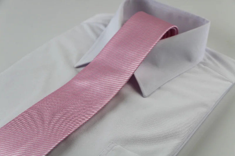 unique office neckties-Mens Baby Pink & White Elegant Diagonal Patterned 8cm Neck Tie