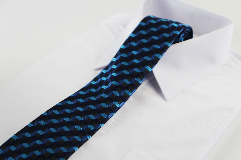 patterned ties for formal wear-Mens Black & Blue Square Patterned 8cm Neck Tie