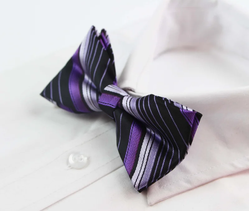 designer bow ties for men-Mens Black & Purple Patterned Bow Tie