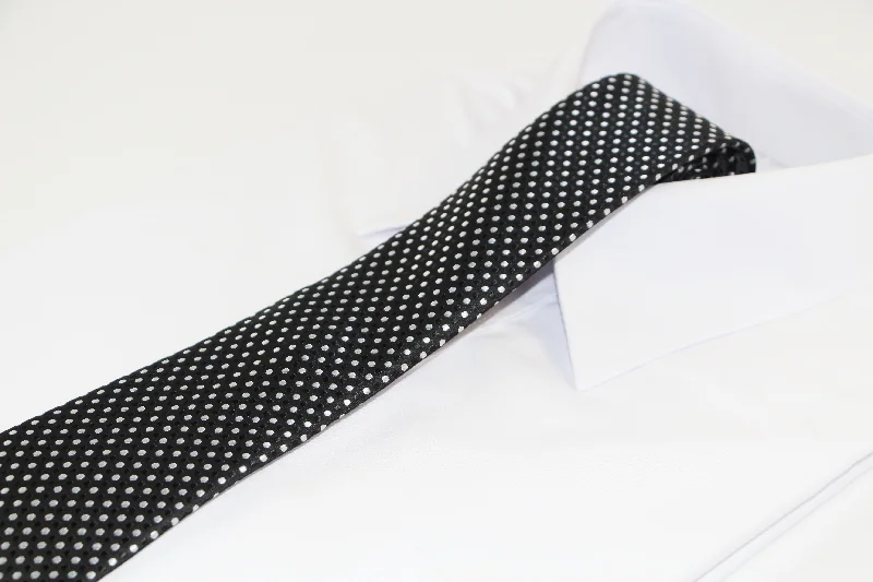 patterned ties for weddings-Mens Black & Silver Tiny Polka Dots Patterned 8cm Neck Tie