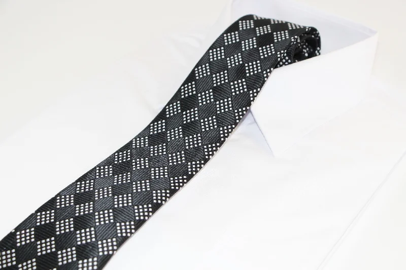 luxury silk neckties-Mens Black & White Square Patterned 8cm Neck Tie