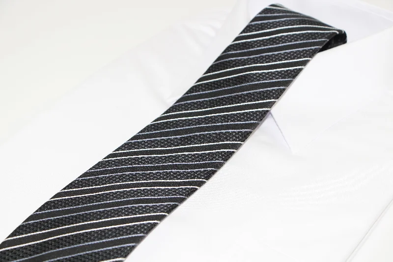 best wedding tie colors-Mens Black And Grey Striped Patterned 8cm Neck Tie