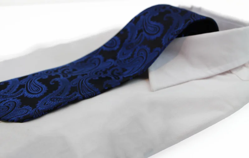 unique office neckties-Mens Black & Navy Paisley Patterned Neck Tie