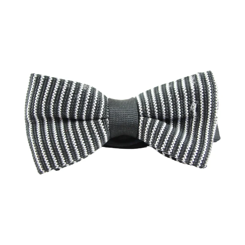 best bow ties for formal events-Mens Black & White Vertical Striped Knitted Bow Tie