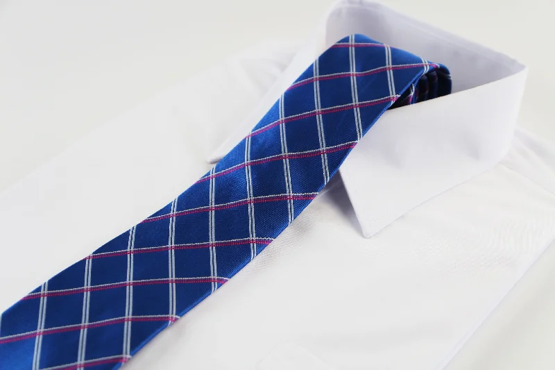 stylish ties for formal wear-Mens Blue, Grey & Dark Pink Striped Patterned 8cm Neck Tie