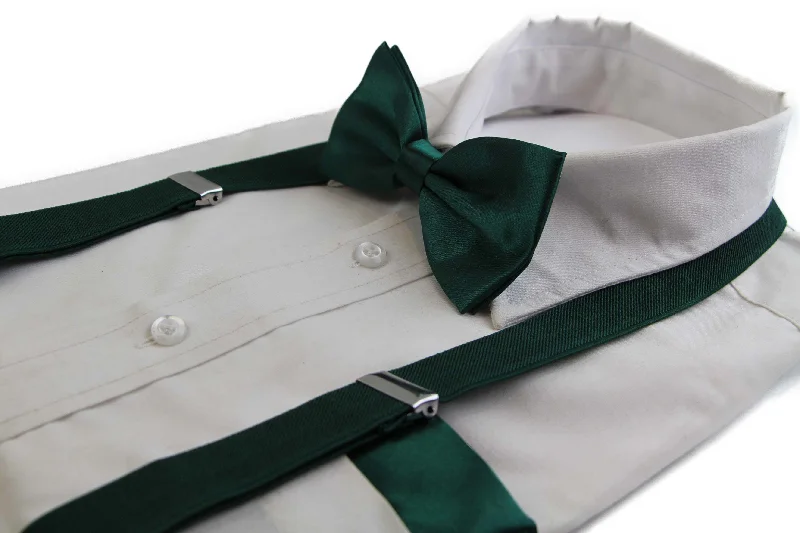 high-quality silk neckties-Mens Bottle Green 100cm Suspenders & Matching Bow Tie & Pocket Square Set