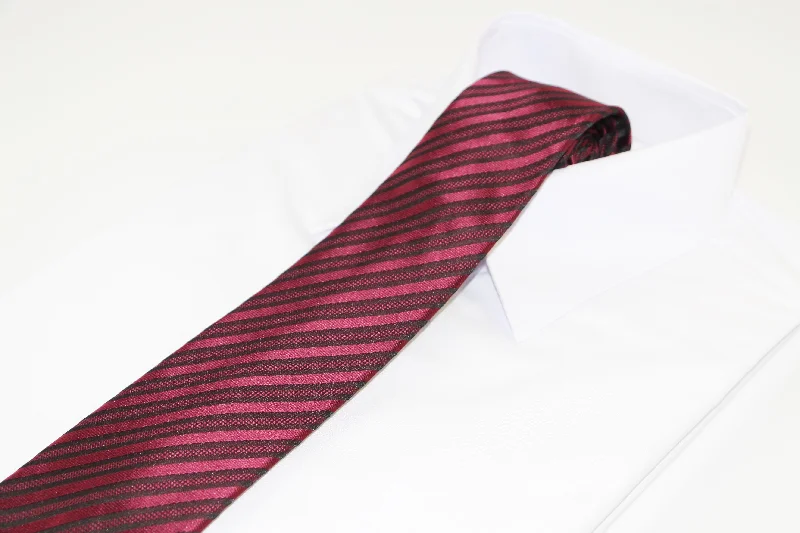 men's necktie and pocket square sets-Mens Burgundy & Black Elegant Striped Patterned 8cm Neck Tie