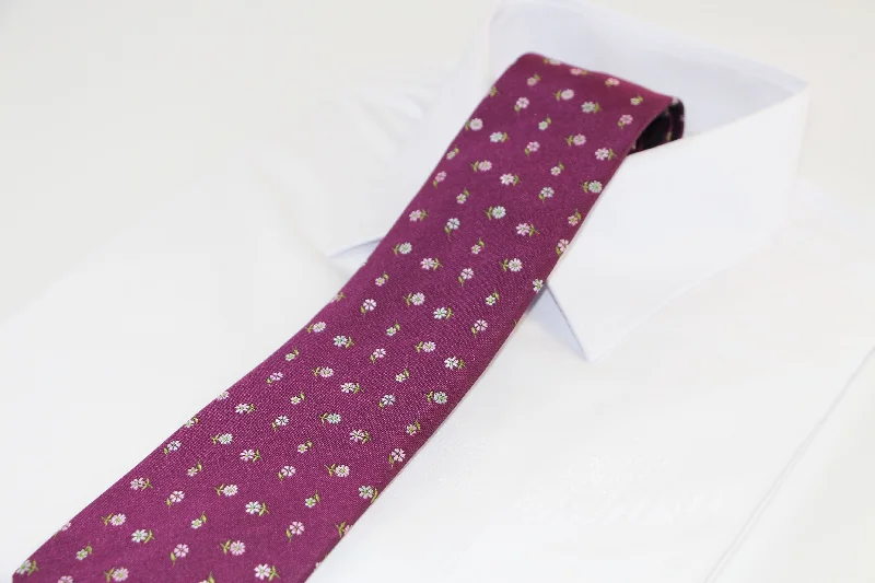 formal ties for men-Mens Burgundy With Flowers Patterned 8cm Neck Tie