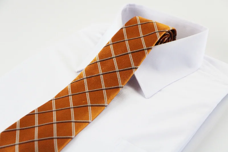 classic wedding neckties-Mens Burnt Orange, Grey And Black Striped 8cm Patterned Neck Tie