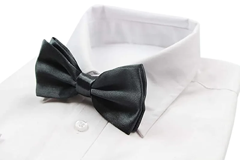 affordable formal neckties-Mens Charcoal Solid Plain Colour Bow Tie