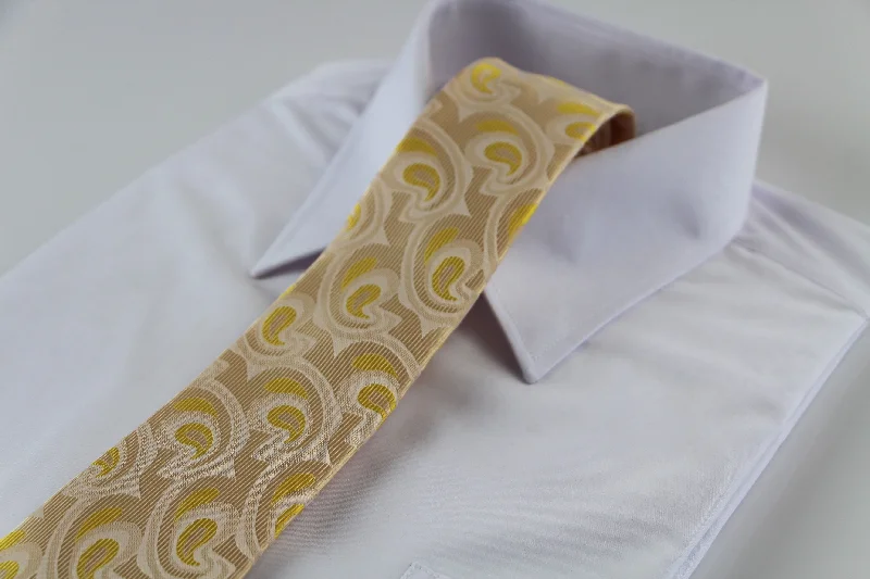 unique wedding bow ties-Mens Cream & Yellow Elegant Patterned 8cm Neck Tie