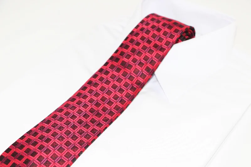 elegant patterned ties-Mens Dark Red & Burgundy Square Design Patterned 8cm Neck Tie