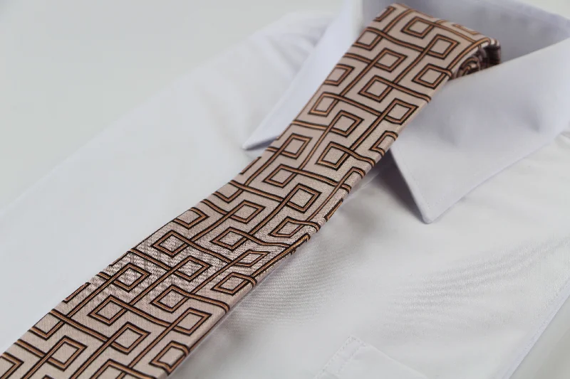 light color ties for business-Mens Dusty Pink With Brown Maze Patterned 8cm Neck Tie