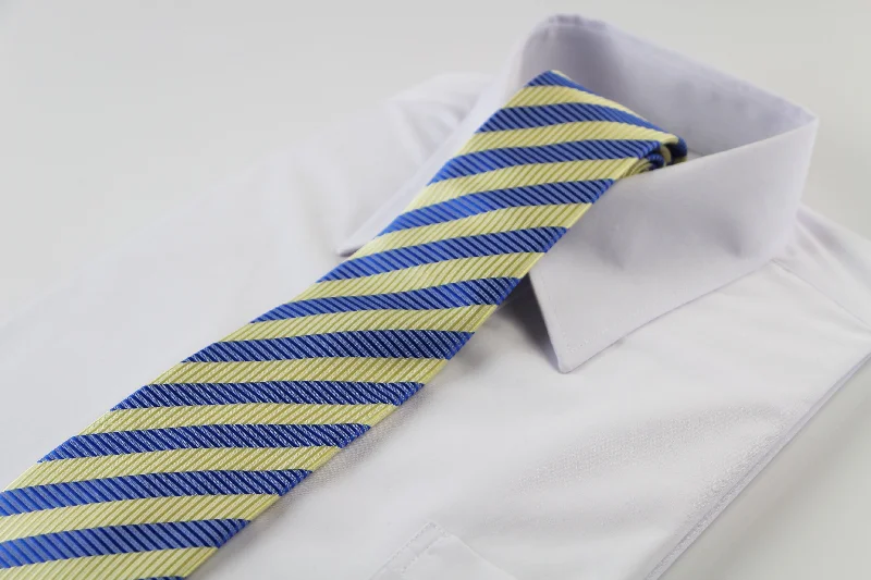 premium men's necktie sets-Mens Light Blue & Lemon Striped Elegant Patterned 8cm Neck Tie