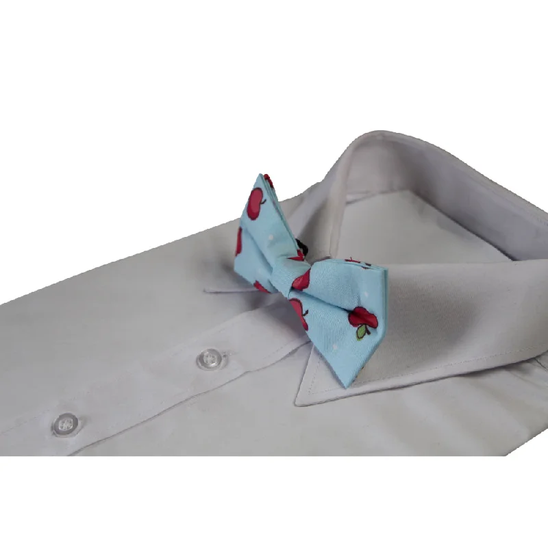 best wedding tie options-Mens Light Blue Red Apple Fruit Patterned Bow Tie